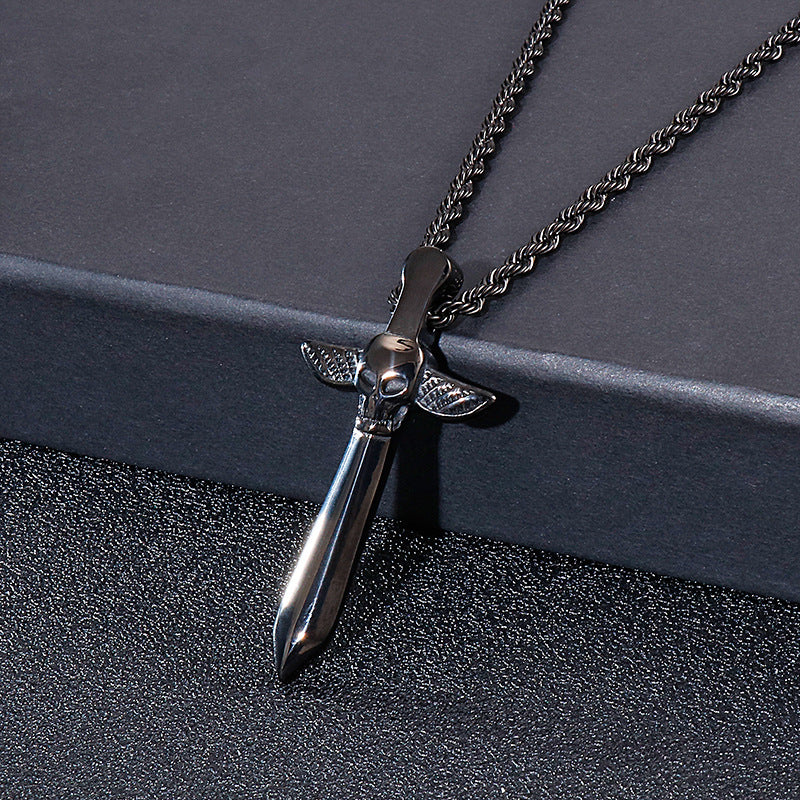 Skull Sword Men's Titanium Steel Pendant - Edgy and Stylish Statement Jewelry for Men