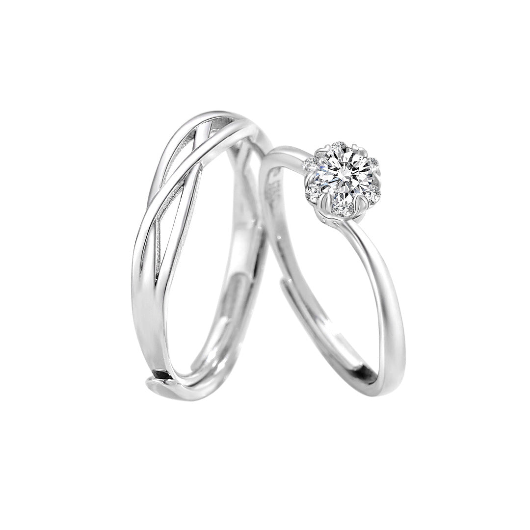 Planderful S925 Sterling Silver Galaxy Couple Ring Open Adjustable Zircon Jewelry For Couples Elegant