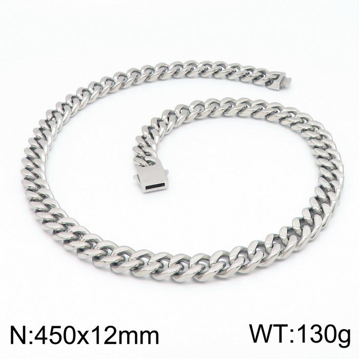 Stainless Steel Cuban Chain Bracelet, Rock Street Men's Vacuum Plated Four-Sided Grinding Square Necklace