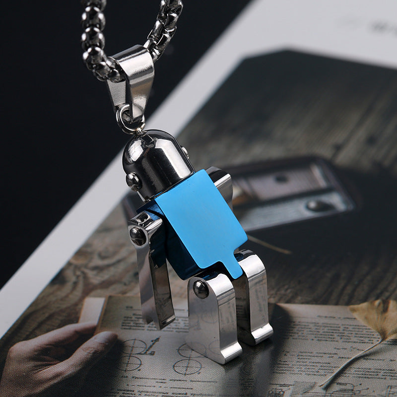 1. Planderful Stainless Steel Robot Necklace for Men Movable Hands and Feet Pendant