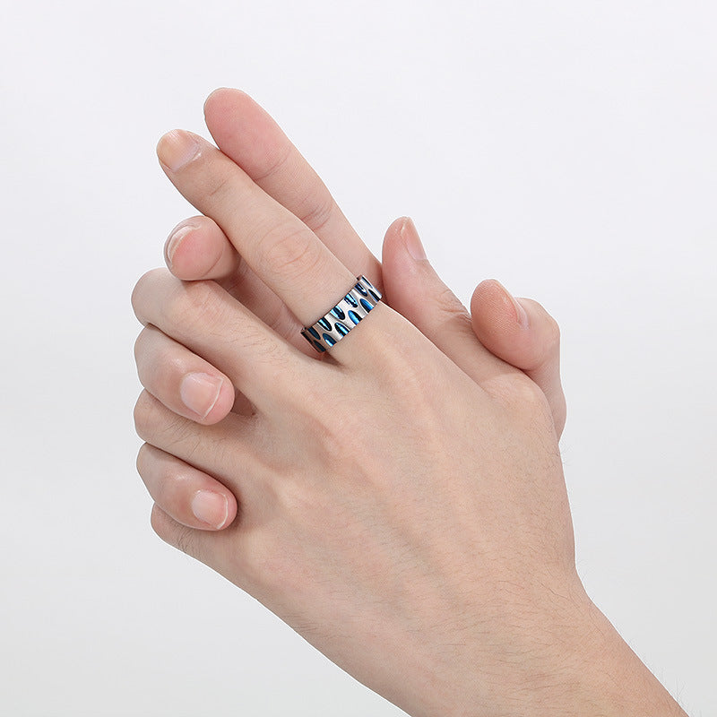 Planderful Mens Ring Titanium Steel Water Ripple Design