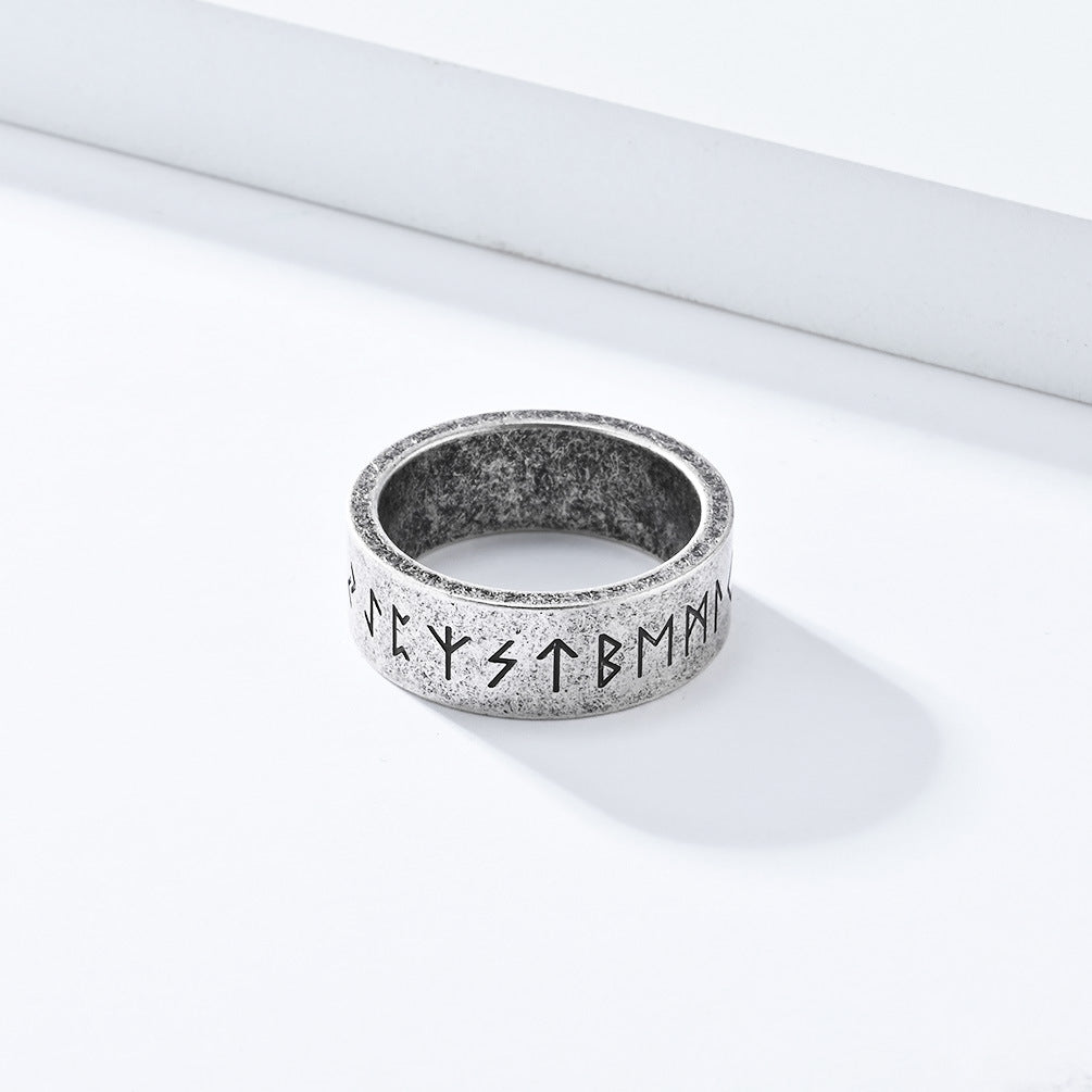 Planderful Nordic Viking Ring Bold for Men Matte Brushed Titanium Steel Jewelry with Pirate Text Design