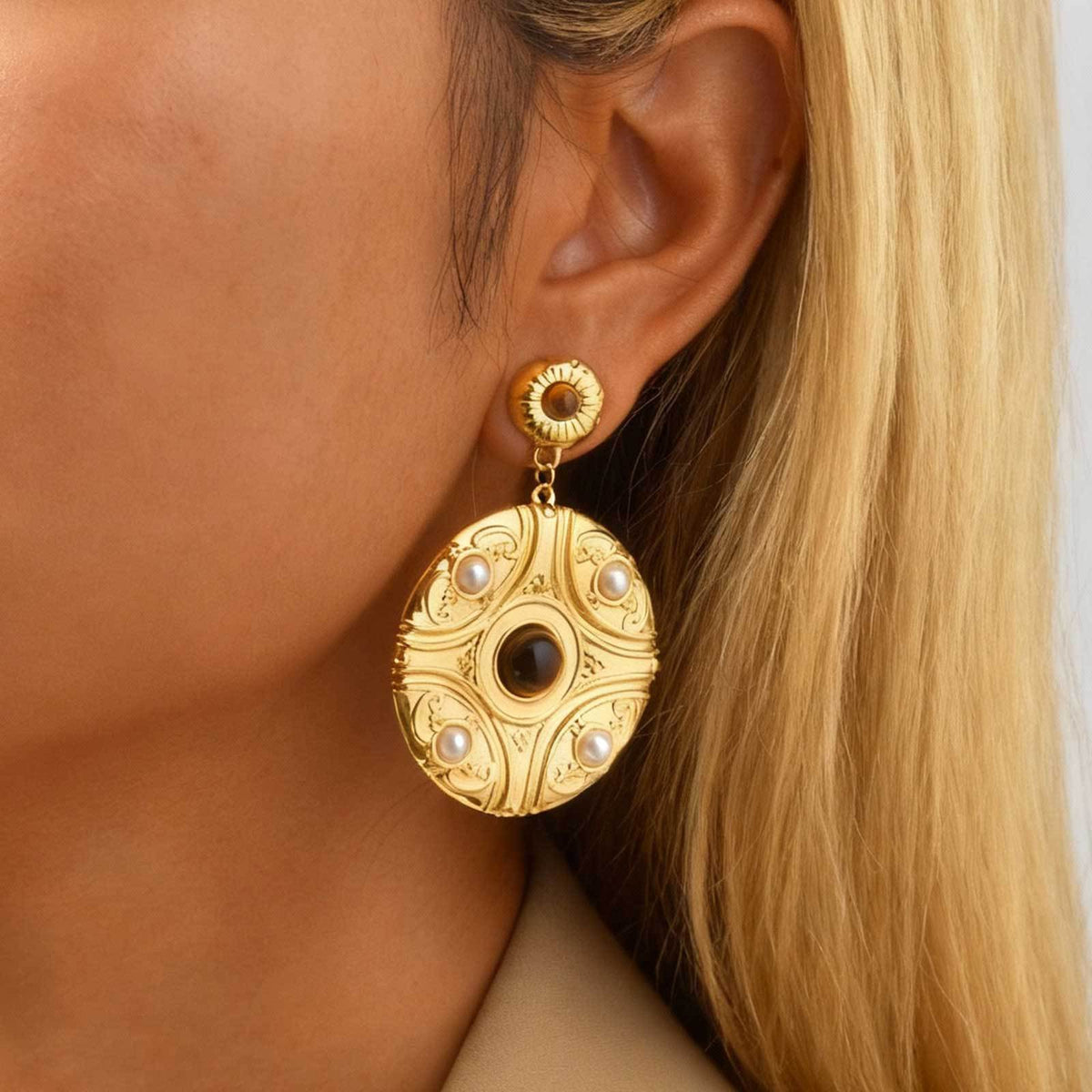 Stainless Steel Pearl Vintage Earrings