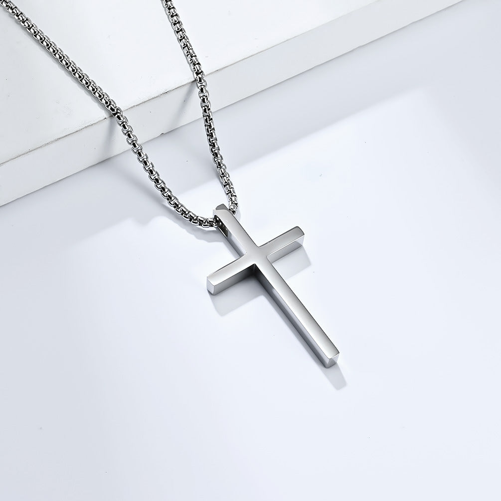 INS Genderless Simple Titanium Steel Cross Necklace Pendant