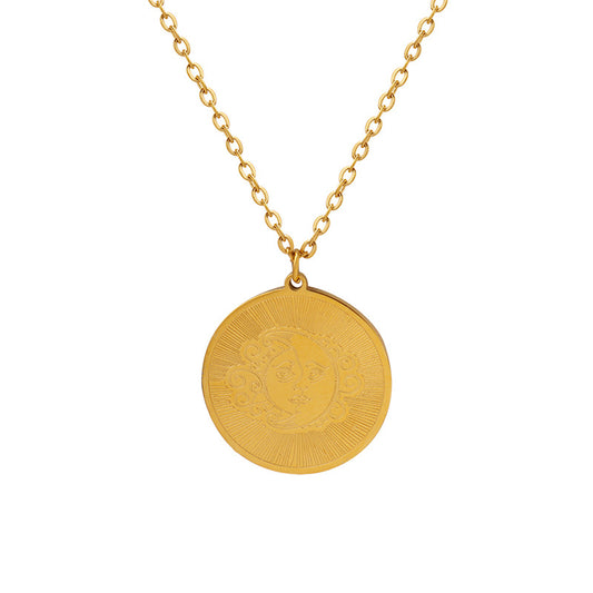 Celestial Charm 18k Gold Plated Necklace - Stainless Steel Sun Moon Pendant