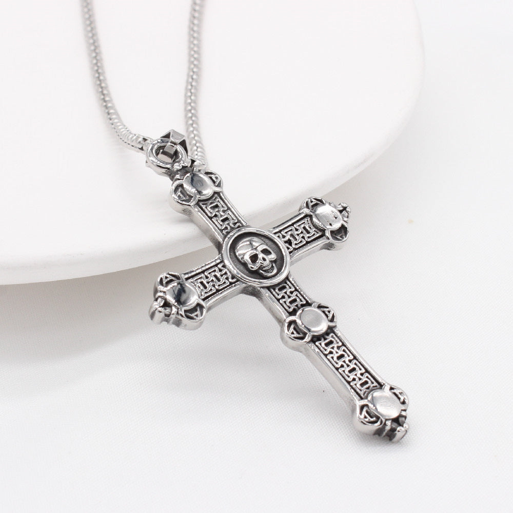 Skeleton Head Saint Latin Cross Titanium Steel Pendant for Men