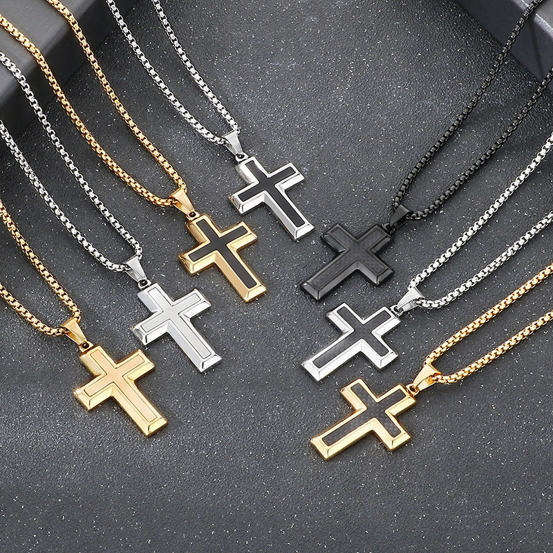 Planderful Stainless Steel Pendant Two Tone Cross Men Retro