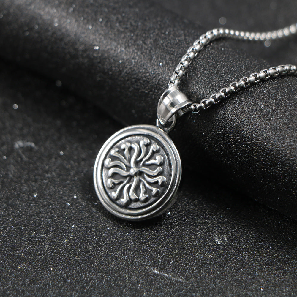 Hip-Hop Style Stainless Steel Round Pendant Necklace for Men - European and American Design