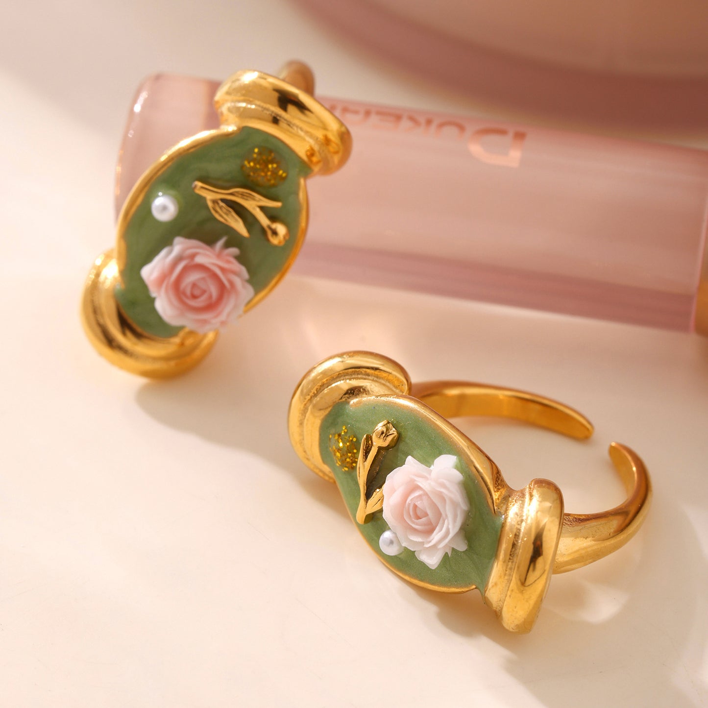 Planderful Pearl Embossed Stainless Steel Ring Size 7 Women