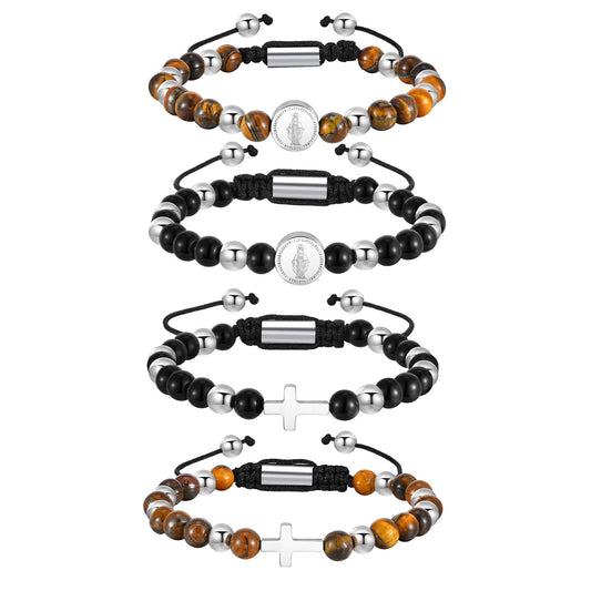 Planderful Saint Benedict Bracelet Natural Stone Beaded Men