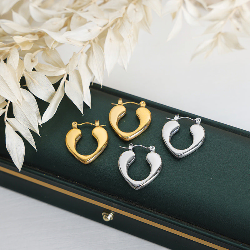 Golden Geometric Love Earrings crafted in Titanium Steel