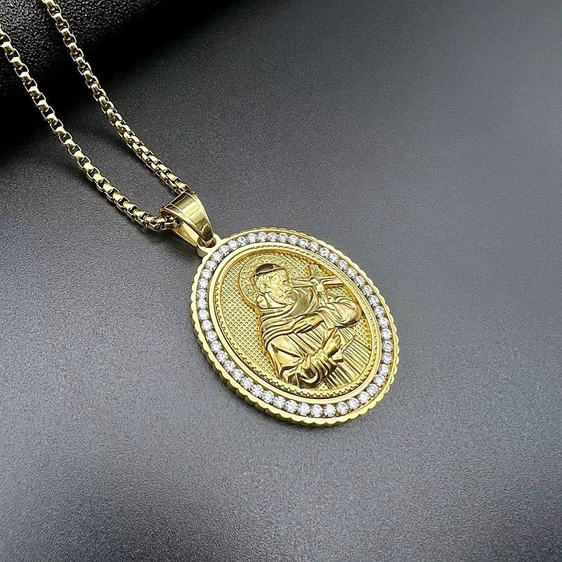 Zircon Necklace - Statement Jesus Pendant In Stainless Steel Gold Plated Hip Hop Religious Jewelry