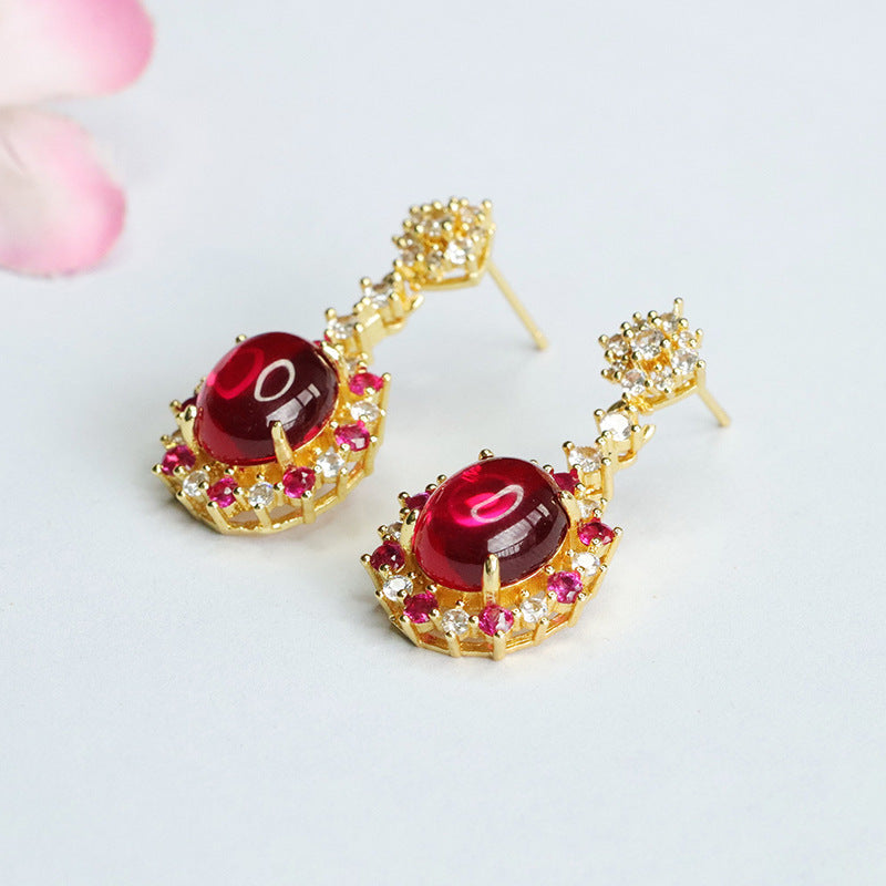 Lab-Grown Ruby Radiant Flower Stud Earrings