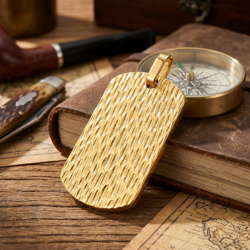 Trendy Retro And Old Hammer Pattern Military Brand Pendant, Fashionable And Water Ripple Necklace