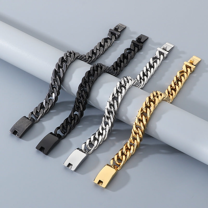 Titanium Steel – Punk 12mm Double Woven Four-Sided Grinding Cuban Chain Men's Stainless Bracelet