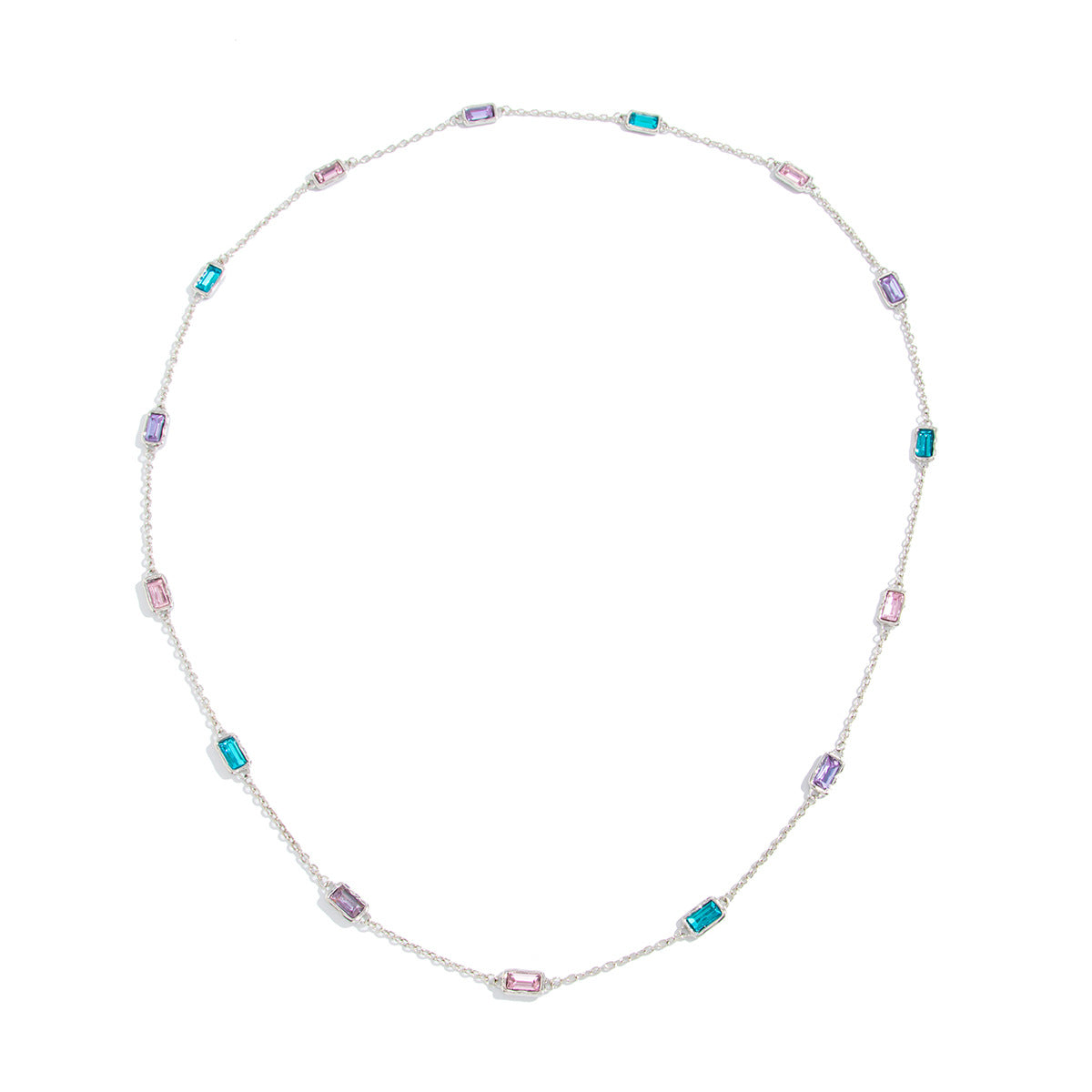 Creative Color Splicing Square Zircon Back Chain Long Dopamine U-Shaped Necklace