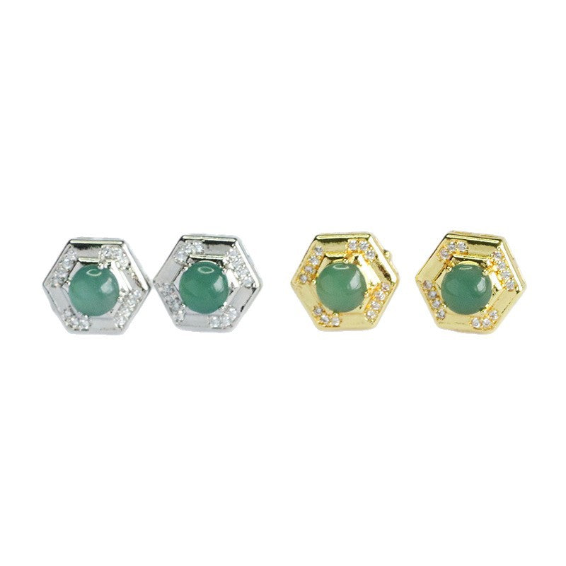 Blue-Water Jadeite Square Halo Stud Earrings