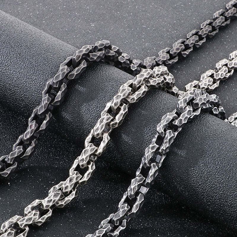 Planderful Mens Punk Necklace Titanium Steel Retro Texture