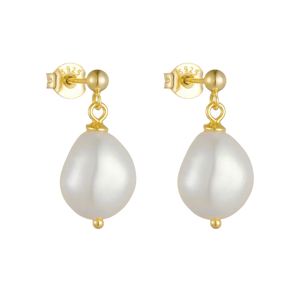 Natural Freshwater Pearl Earrings 925 Sterling Silver Baroque Irregular Pearl Stud Earrings