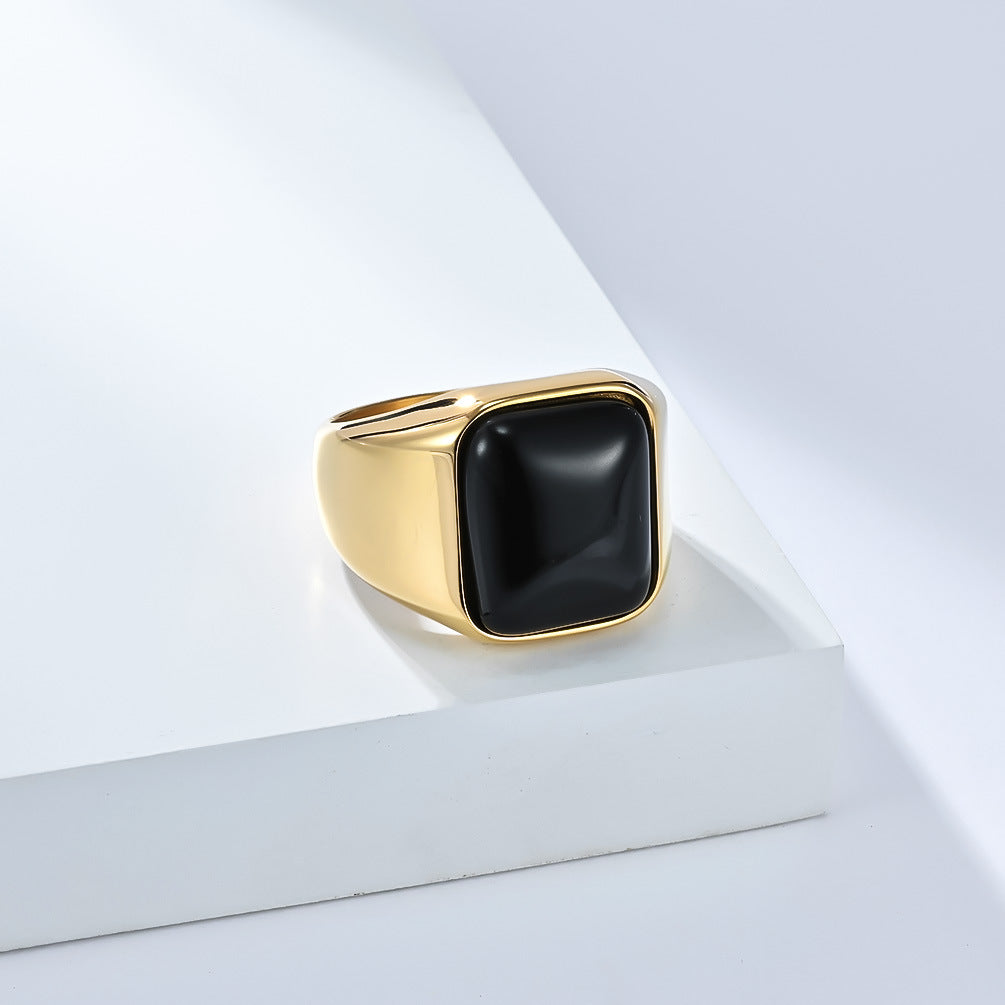 Planderful Men Tiger Eye Ring Natural Square Stone Stainless Steel Premium High End Jewelry