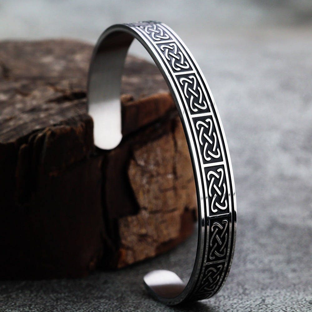 Planderful Viking Stainless Steel Celtic Knot Bracelet For Men C Shape Polished Epoxy Finish