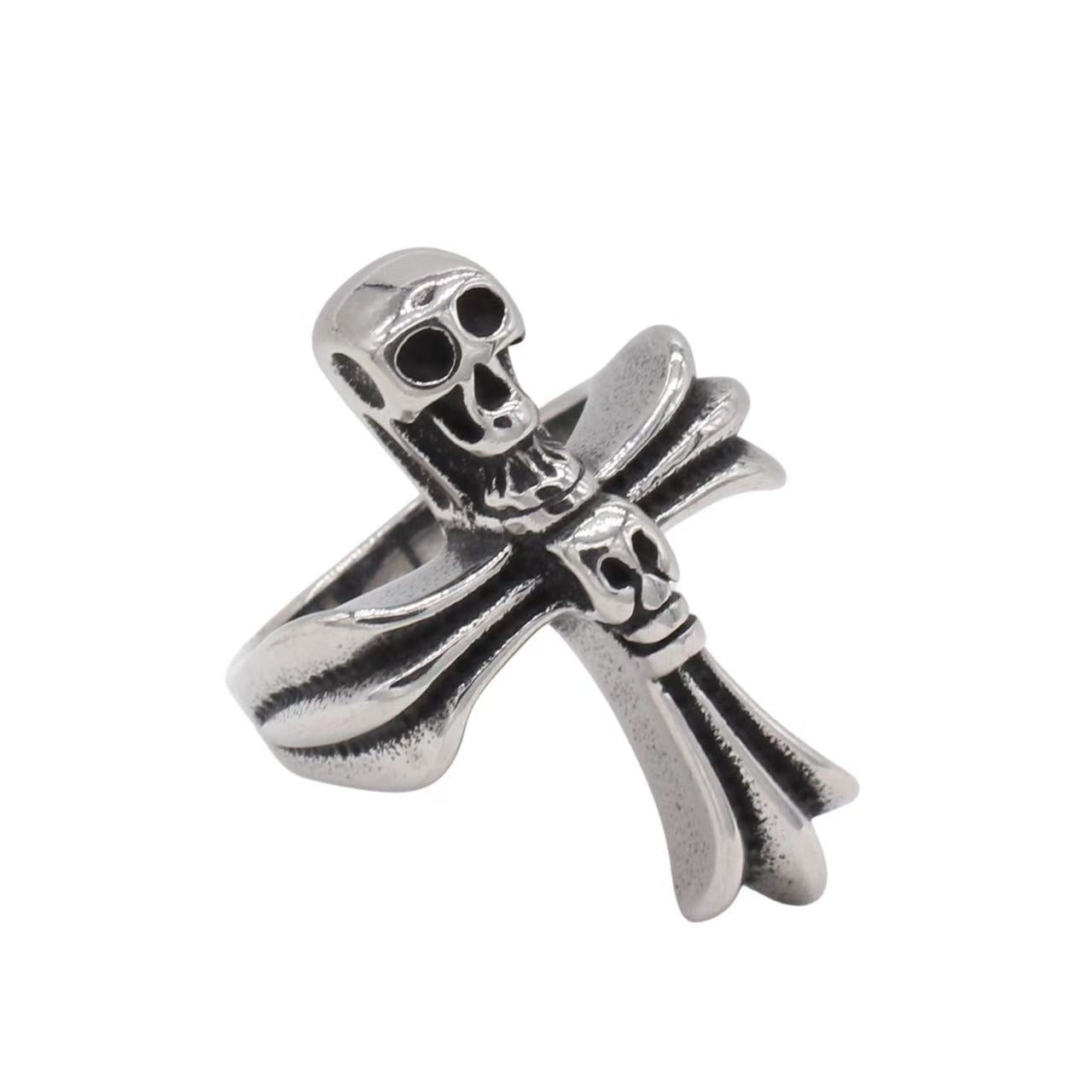 Planderful Jewelry Skull Cross Ring For Men In Steel Vintage European Inspired Design