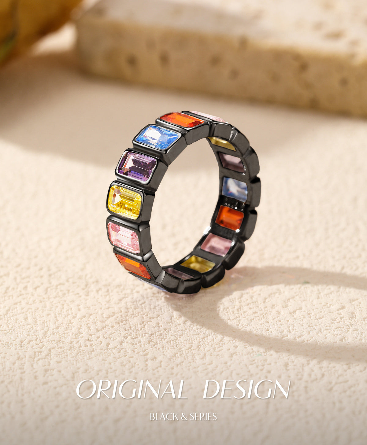 925 Sterling Silver Bow Rainbow Square Ring