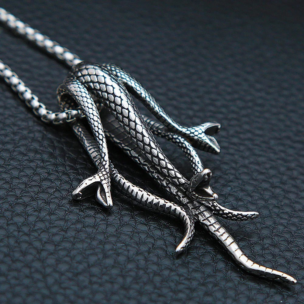 Snake Three-Headed Stainless Steel Men's Pendant Necklace