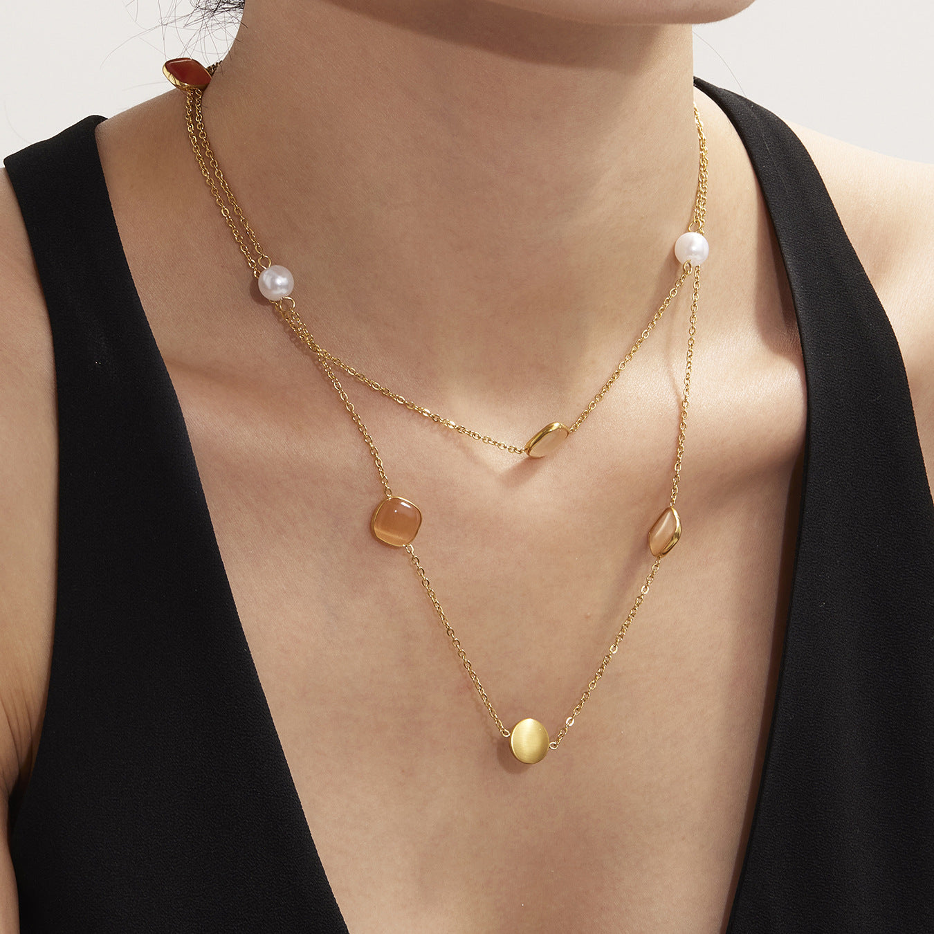 Planderful Candy Color Opal Necklace Gold Plated For Women