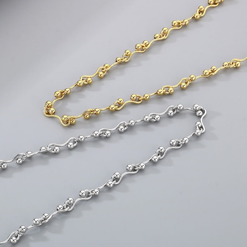 Premium Sense Interlocking Stainless Steel Necklace Women's'S Special-Shaped Twisted Line Round Bead Splicing