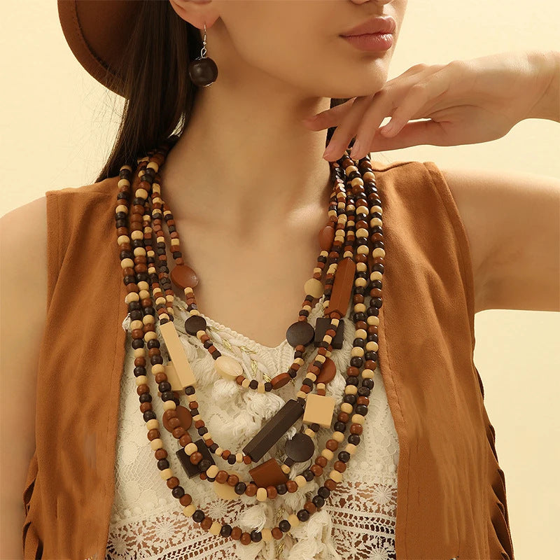 Planderful Savanna Rhythms Necklace and Earrings Set – Unique Multi-Layer Geometric Design