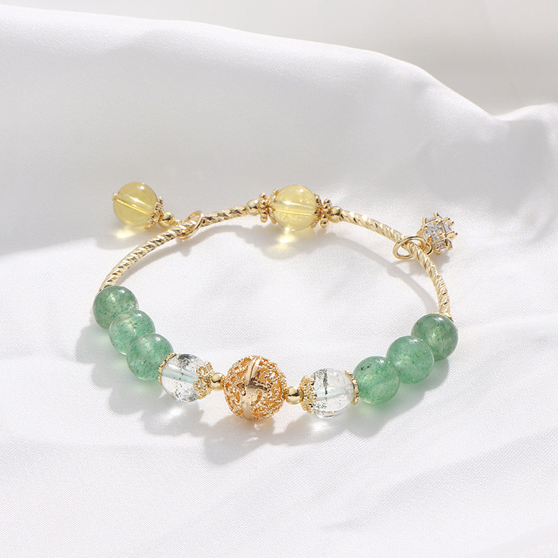 Natural Green Strawberry Crystal Sterling Silver Bracelet - Fortune's Favor Collection