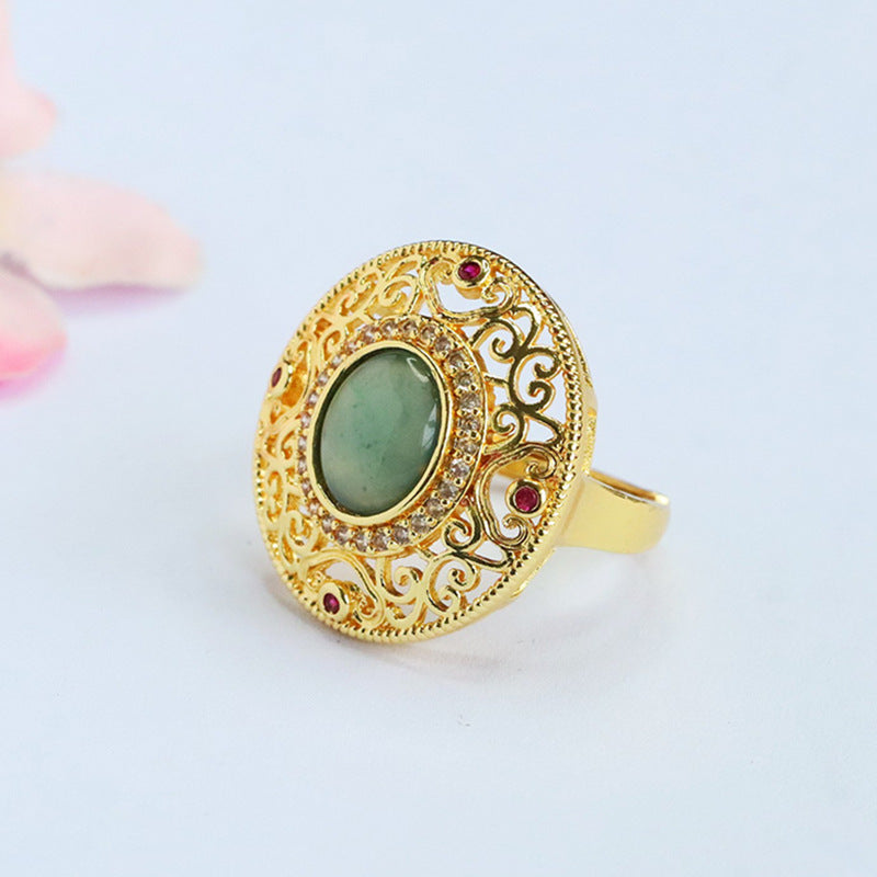 Blue-Water Jadeite Cloud Ruyi Ring