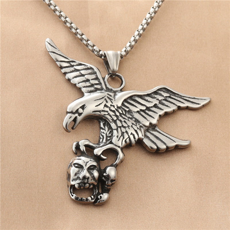 Titanium Steel Eagle Pendant Necklace for Men - Retro Punk Skull Design