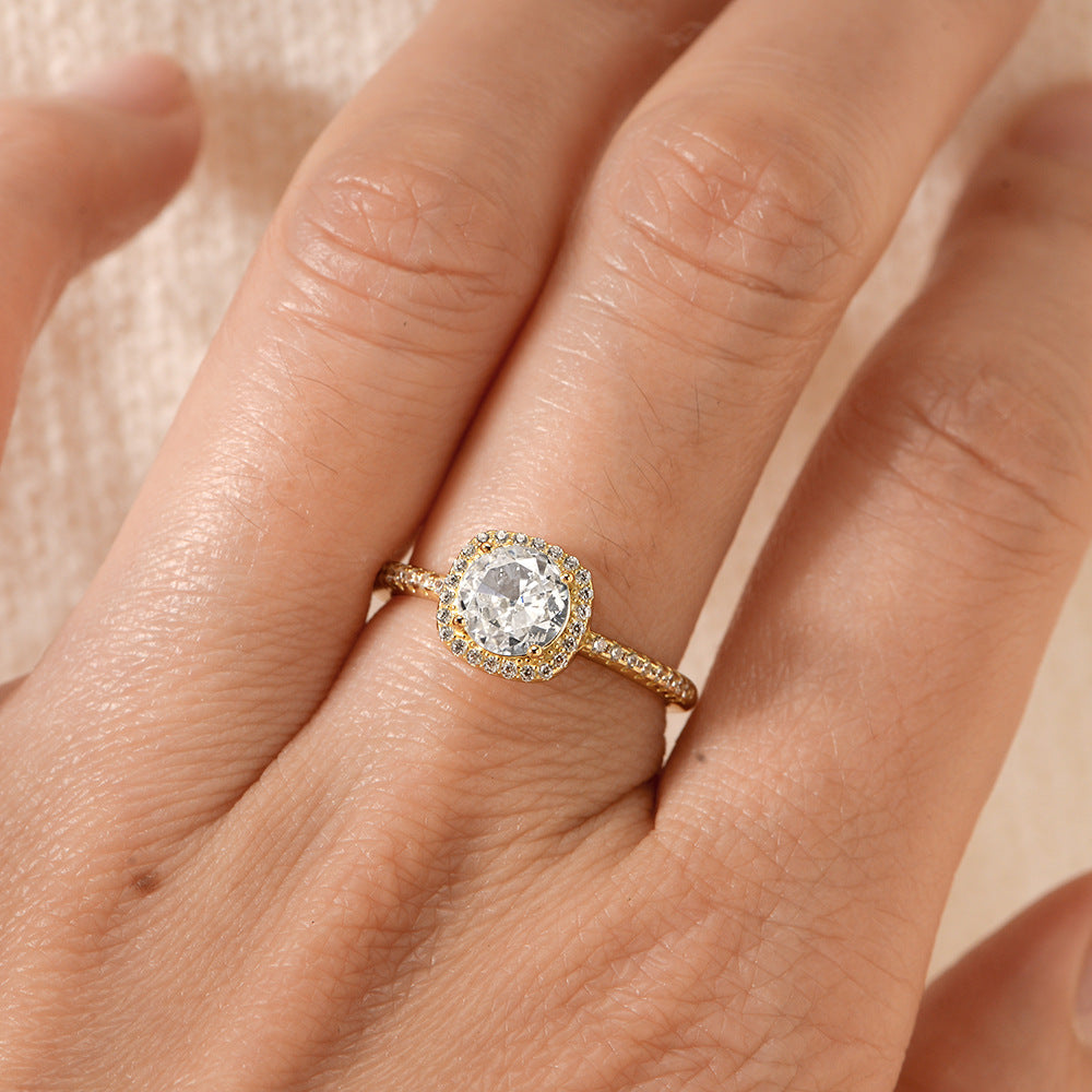 S925 Silver Classic Small Sugar Cube One Carat Simulation Diamond Princess Square Zircon Ring