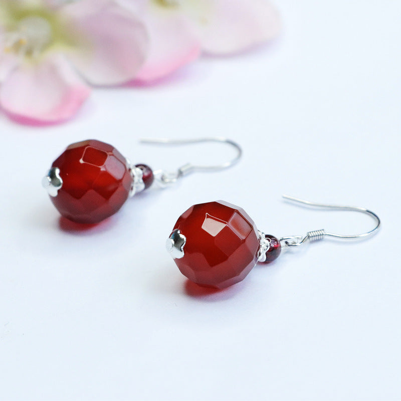 Sterling Silver Acacia Bean Earrings with Natural Red Agate Ear Hooks