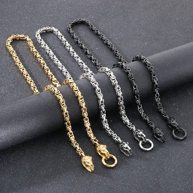 Planderful Emperor Lion Head Titanium Steel Necklace For Men