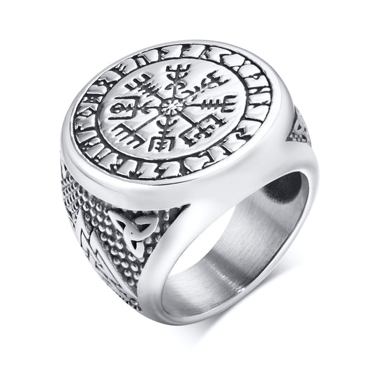 Stainless Steel Viking Compass Celtic Knot Seal Ring Men's Jewelry