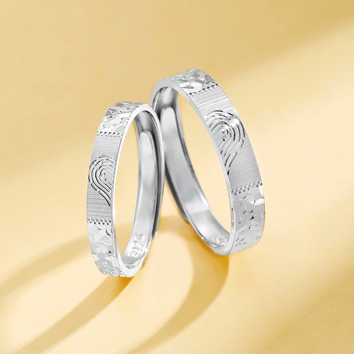 Planderful Jewelry Sterling Silver Fingerprint Couple Ring For Men And Women Adjustable Open Band