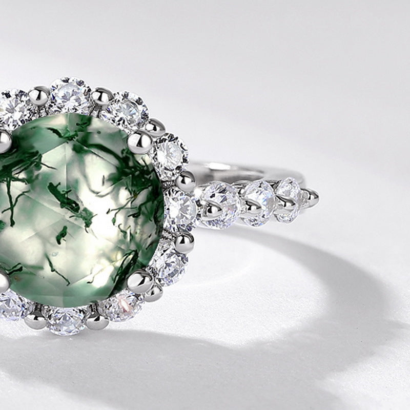 S925 Sterling Silver Moss Agate Signature Ring