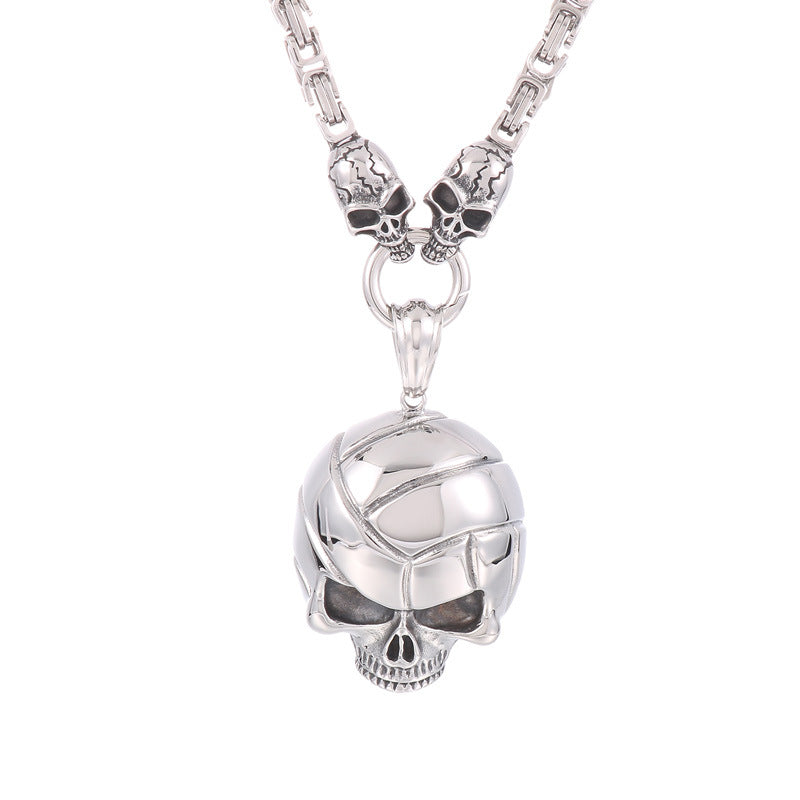 Exaggerated Titanium Steel Skull Pendant Necklace with Punk Ghost Head Design for Men