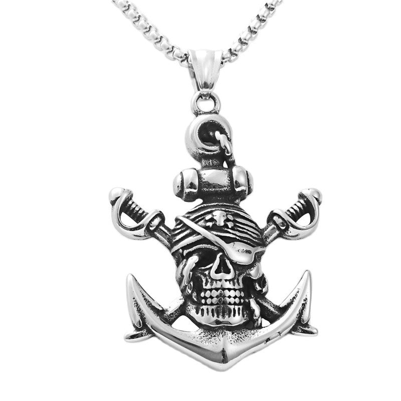 Titanium Steel Pirate Anchor Pendant Necklace for Men - Retro Punk Style in Stainless Steel