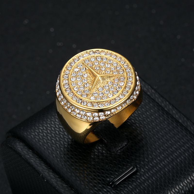 Planderful Everyday Genie Hip Hop Ring For Men Titanium Steel Gold Plated Rhinestone Luxury