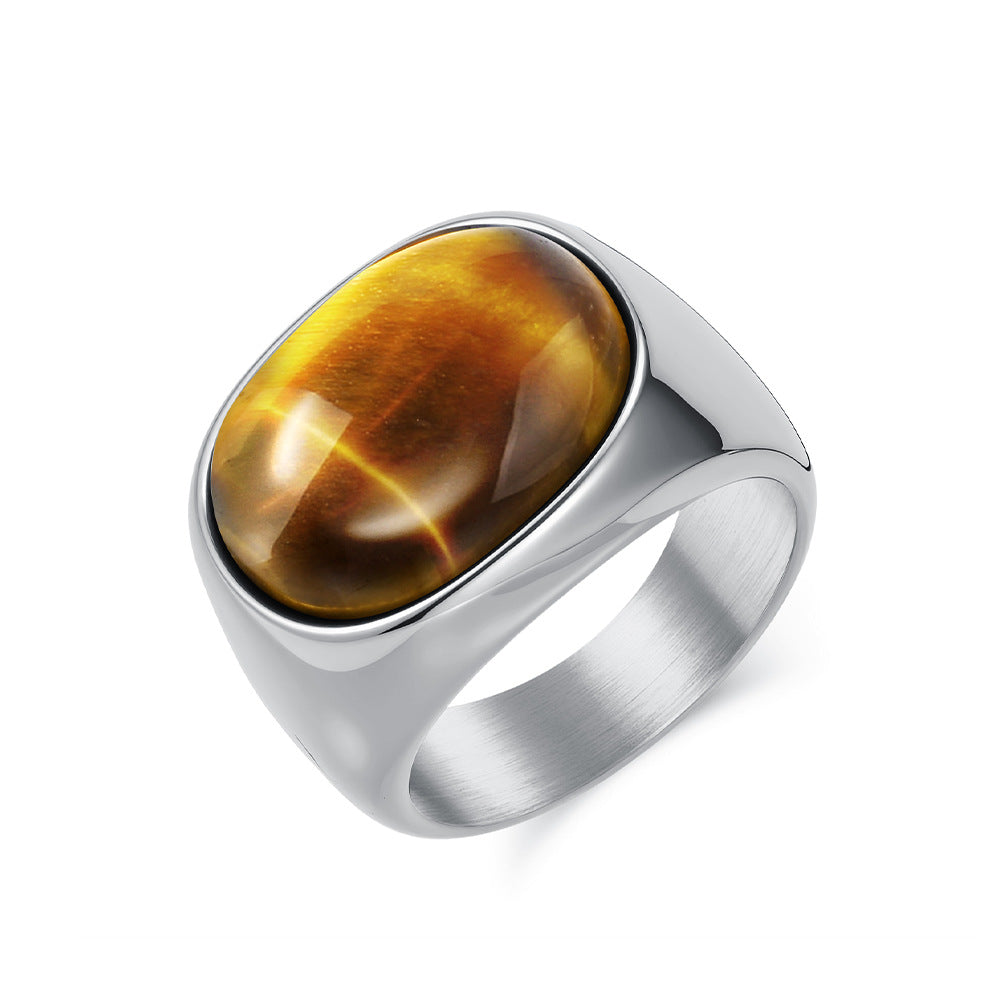 Tiger Eye Ring For Men By Planderful Titanium Steel Durability Retro Style Jewelry