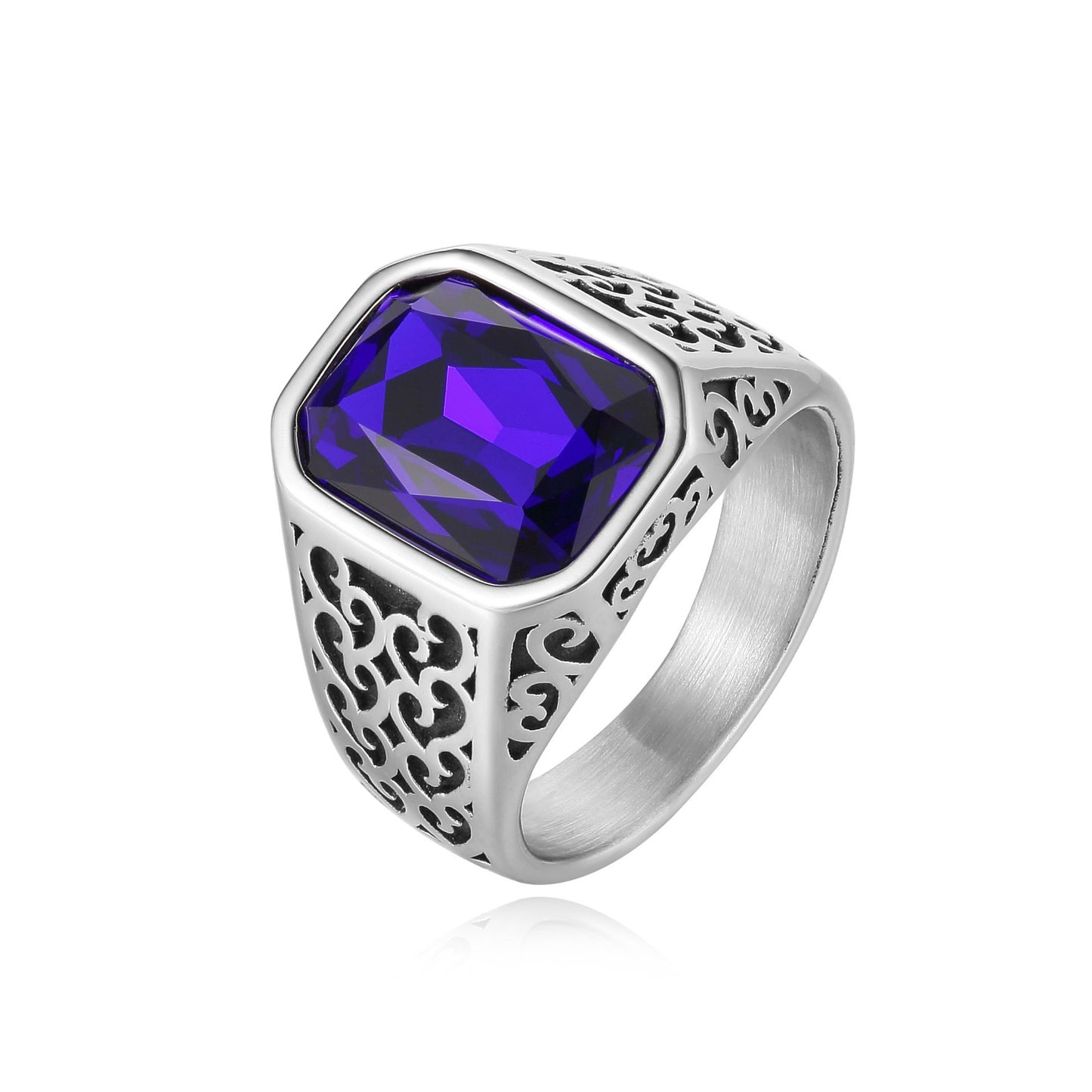 Planderful Everyday Genie Durable Rectangular Zircon Titanium Steel Ring Unisex Court Style