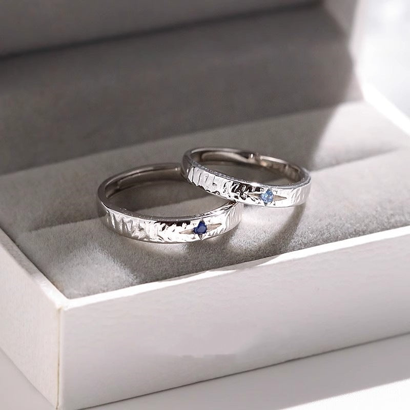925 Sterling Silver Polar Star Couple Ring Adjustable Pair