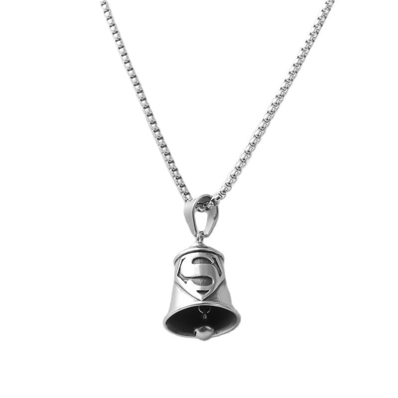 Trendy Stainless Steel Bell Pendant Necklace for Men and Women with Letter S Design