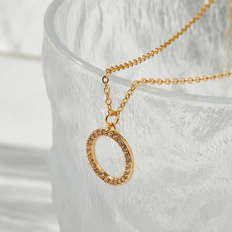 14k Gold Plated Zircon Circle Necklace for Women - European & American Style Geo Pendant