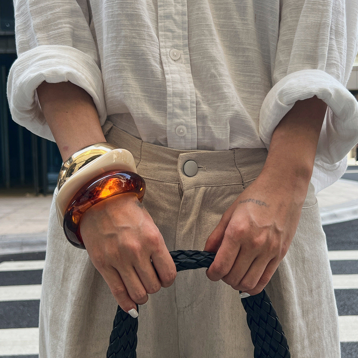 Planderful Vienna Verve Wide Bracelet For Women Acrylic Amber Pattern Statement Jewelry