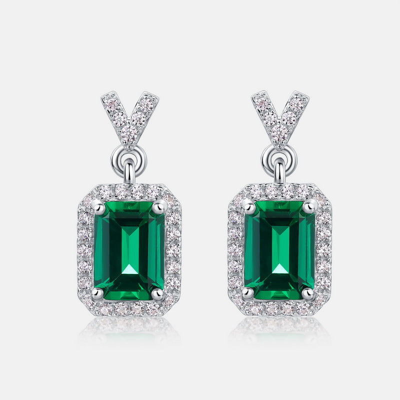 S925 Sterling Silver Lab-Grown Emerald Geometric Stud Earrings